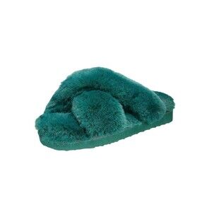 INC Womens 6 M Emerald Green Fuzzy Fur Slippers Flip Flop Sandals NIB XJ6
